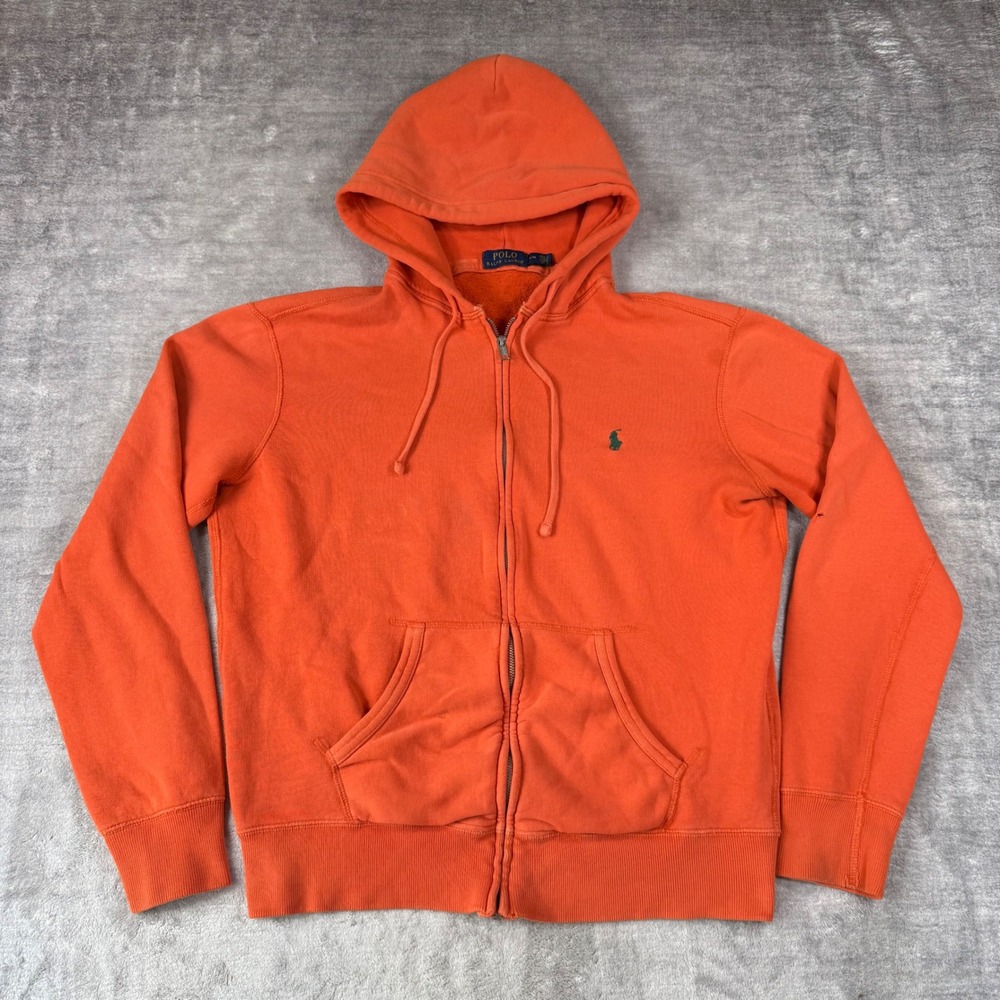 Polo Ralph Lauren Hoodie Mens M Orange Full Zip Fleece Pony Logo Casual Classic